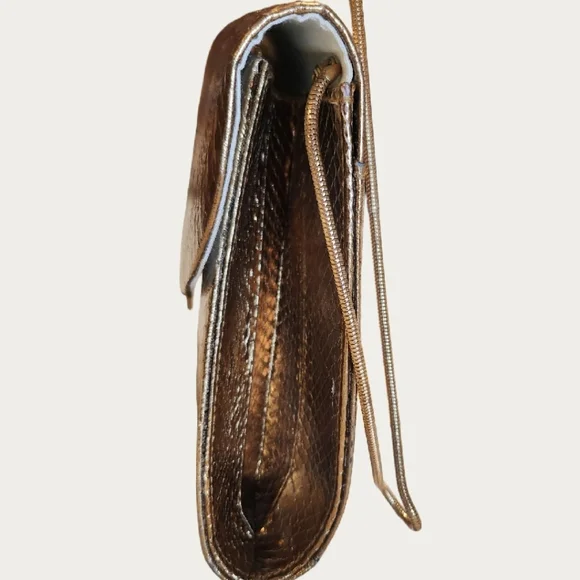 Vintage 1980's Bronze Gold Metallic Snakeskin Clutch/ Shoulder Bag EUC - Picture 4 of 11